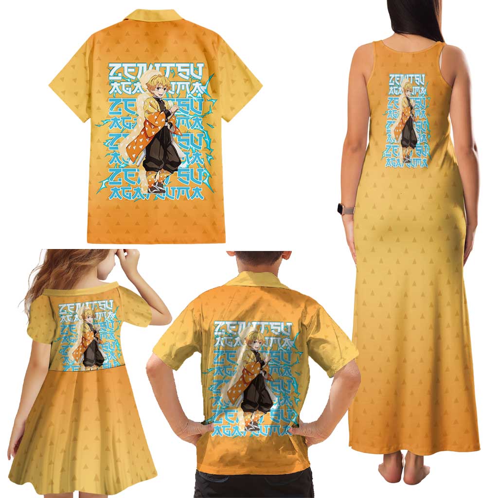 Zenitsu Agatsuma Demon Slayer Family Matching Tank Maxi Dress and Hawaiian Shirt Thunder Spark Anime Tri-Pattern Style
