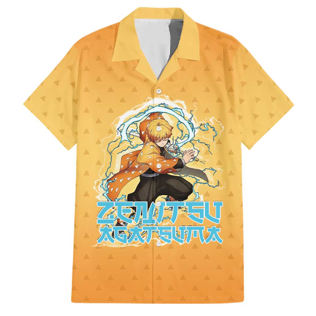 Zenitsu Agatsuma Demon Slayer Family Matching Tank Maxi Dress and Hawaiian Shirt Thunder Spark Anime Tri-Pattern Style