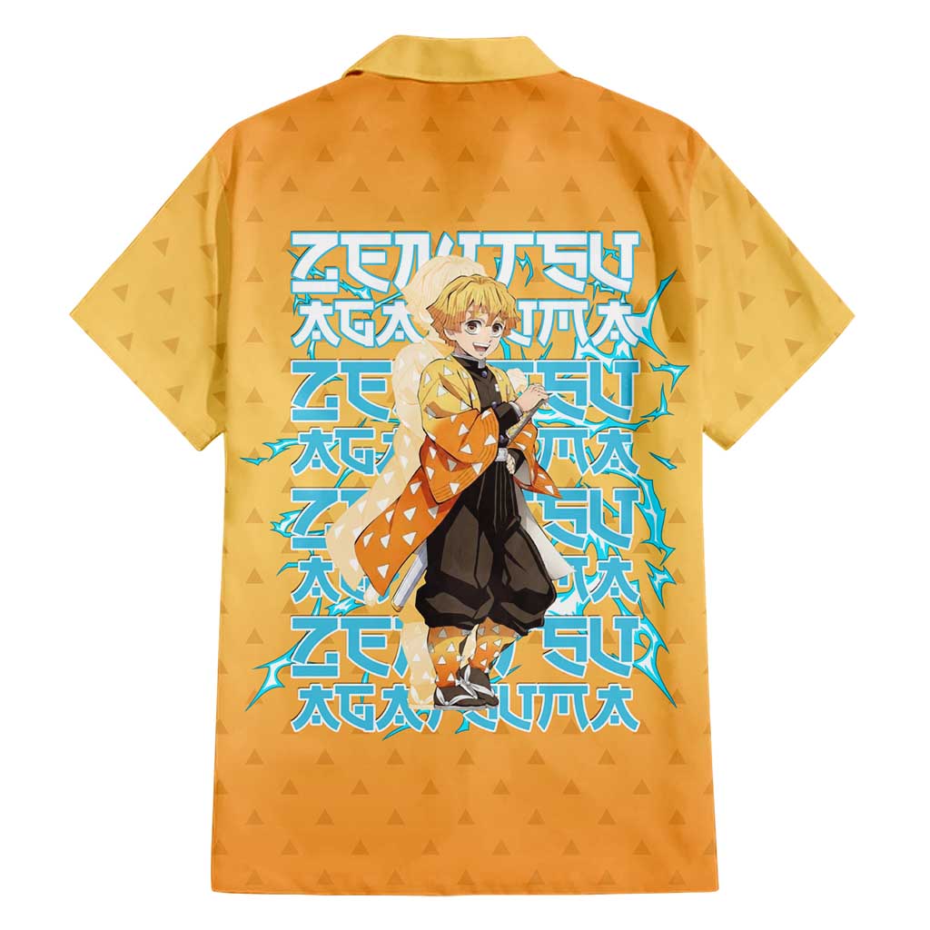 Zenitsu Agatsuma Demon Slayer Family Matching Tank Maxi Dress and Hawaiian Shirt Thunder Spark Anime Tri-Pattern Style