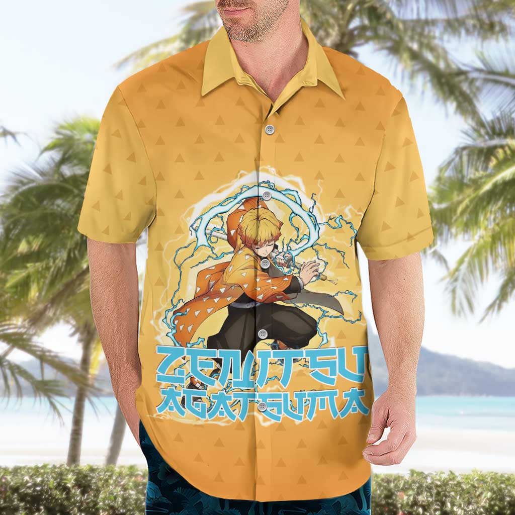 Zenitsu Agatsuma Demon Slayer Hawaiian Shirt Thunder Spark Anime Tri-Pattern Style
