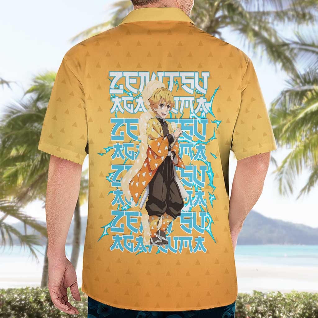 Zenitsu Agatsuma Demon Slayer Hawaiian Shirt Thunder Spark Anime Tri-Pattern Style
