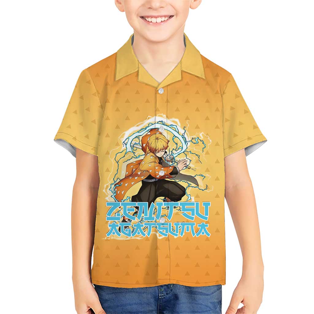 Zenitsu Agatsuma Demon Slayer Hawaiian Shirt Thunder Spark Anime Tri-Pattern Style