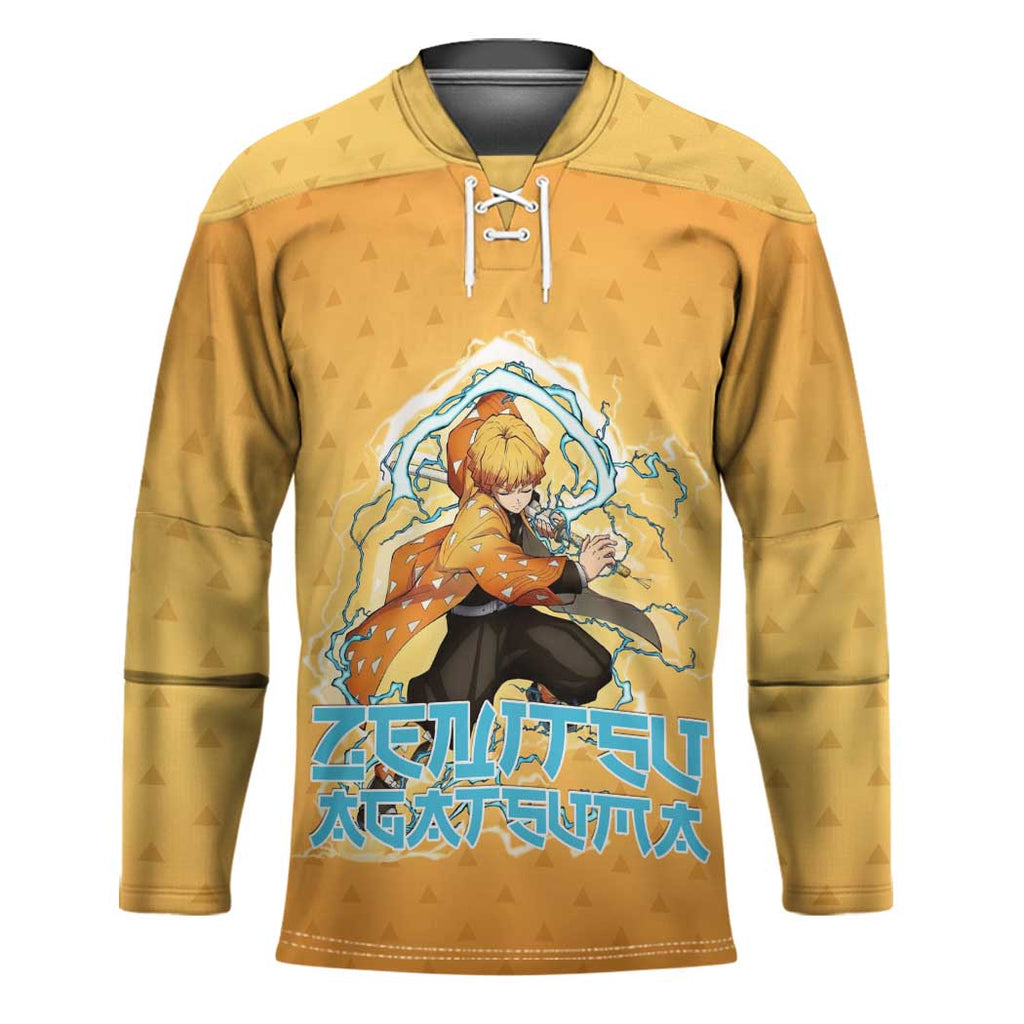 Zenitsu Agatsuma Demon Slayer Hockey Jersey Thunder Spark Anime Tri-Pattern Style