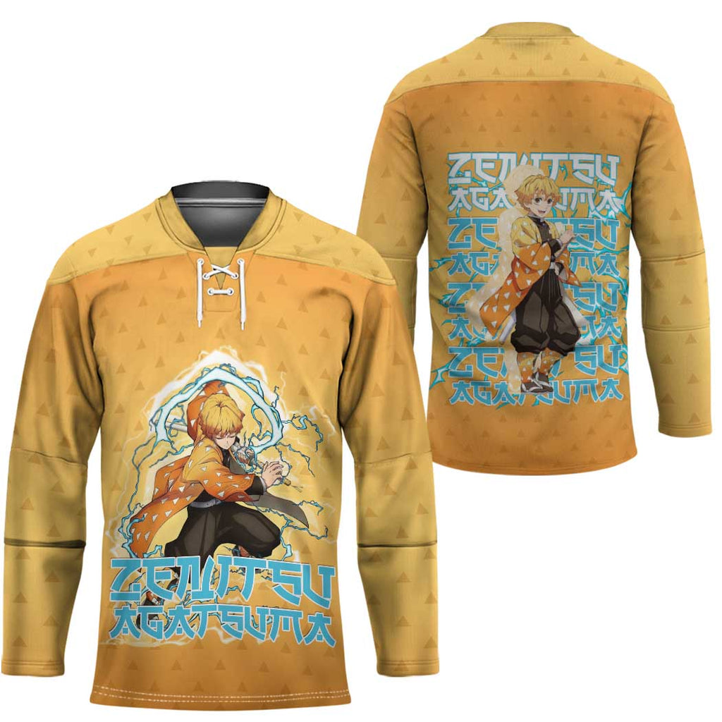 Zenitsu Agatsuma Demon Slayer Hockey Jersey Thunder Spark Anime Tri-Pattern Style