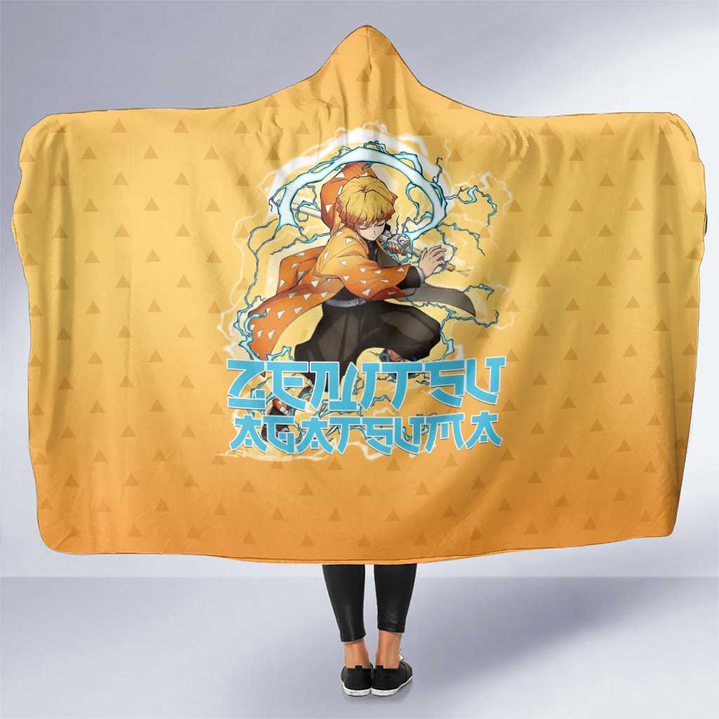 Zenitsu Agatsuma Demon Slayer Hooded Blanket Thunder Spark Anime Tri-Pattern Style