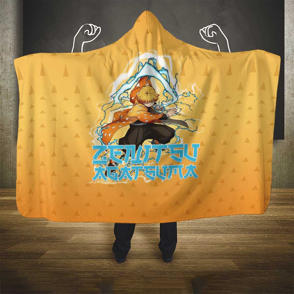Zenitsu Agatsuma Demon Slayer Hooded Blanket Thunder Spark Anime Tri-Pattern Style