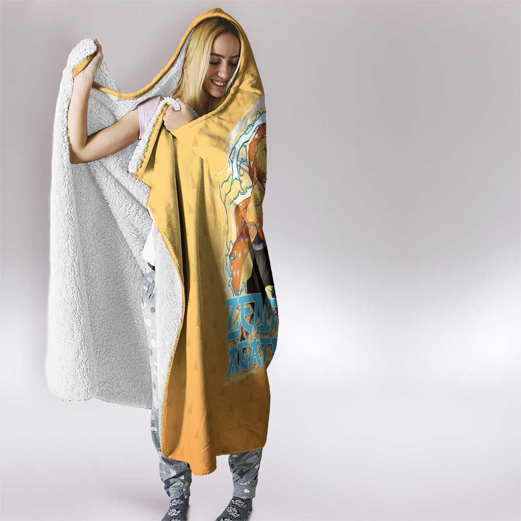 Zenitsu Agatsuma Demon Slayer Hooded Blanket Thunder Spark Anime Tri-Pattern Style