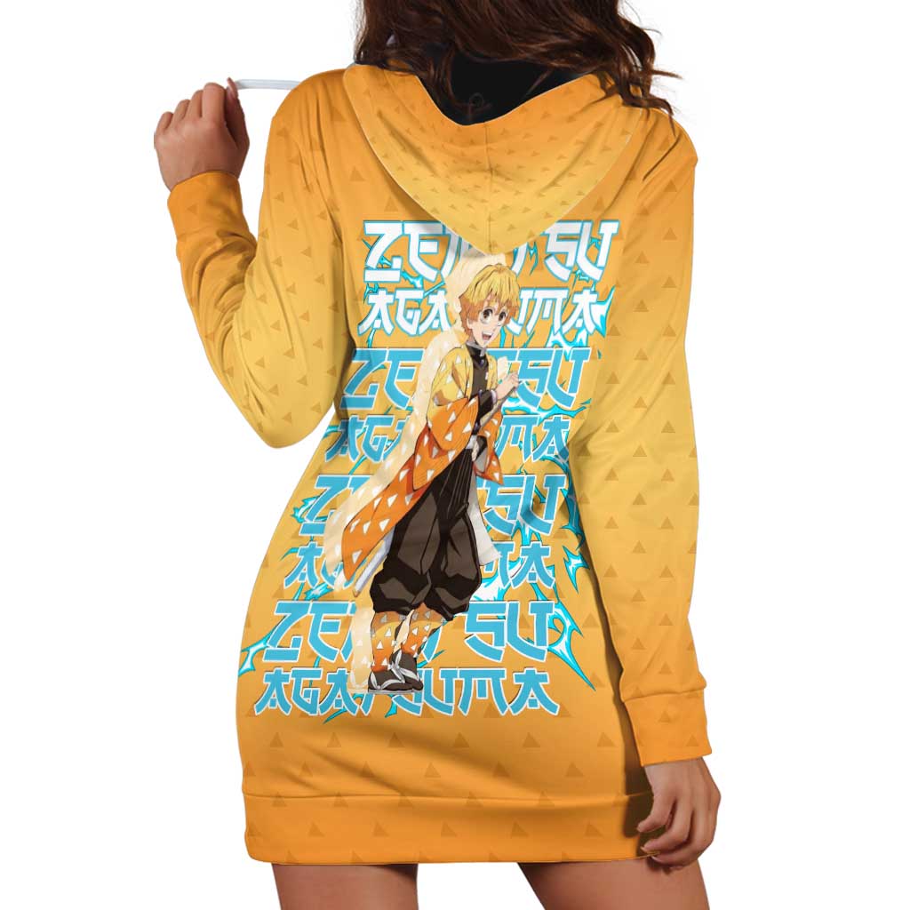 Zenitsu Agatsuma Demon Slayer Hoodie Dress Thunder Spark Anime Tri-Pattern Style