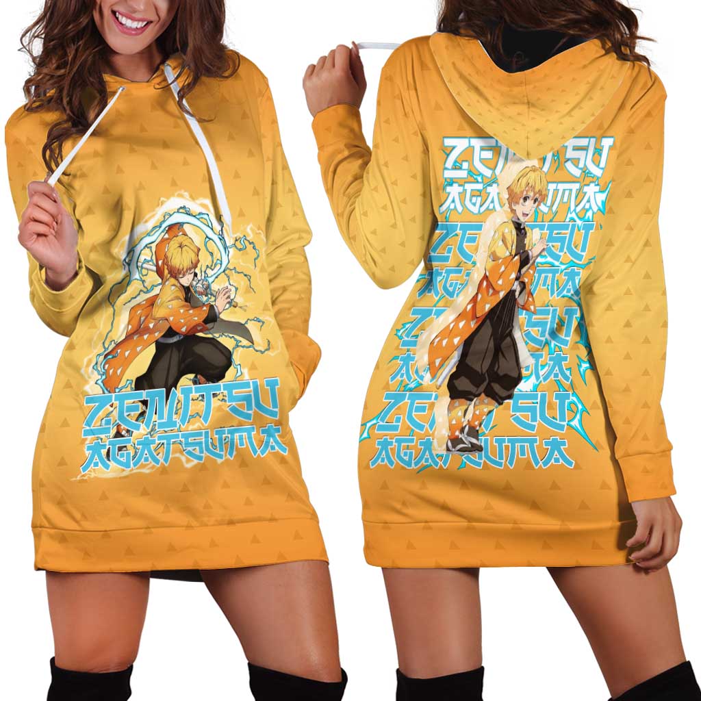 Zenitsu Agatsuma Demon Slayer Hoodie Dress Thunder Spark Anime Tri-Pattern Style