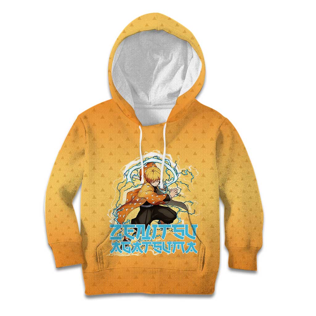 Zenitsu Agatsuma Demon Slayer Kid Hoodie Thunder Spark Anime Tri-Pattern Style