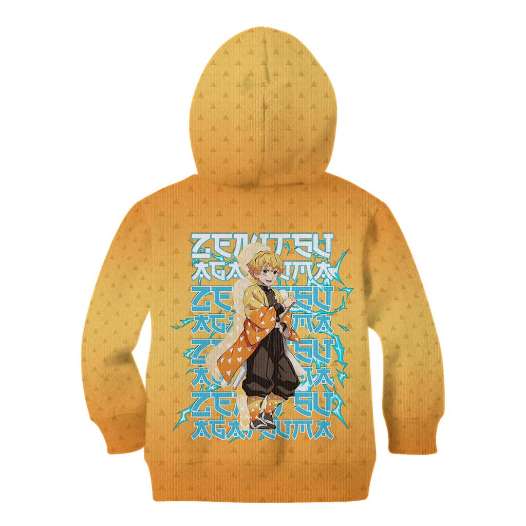 Zenitsu Agatsuma Demon Slayer Kid Hoodie Thunder Spark Anime Tri-Pattern Style