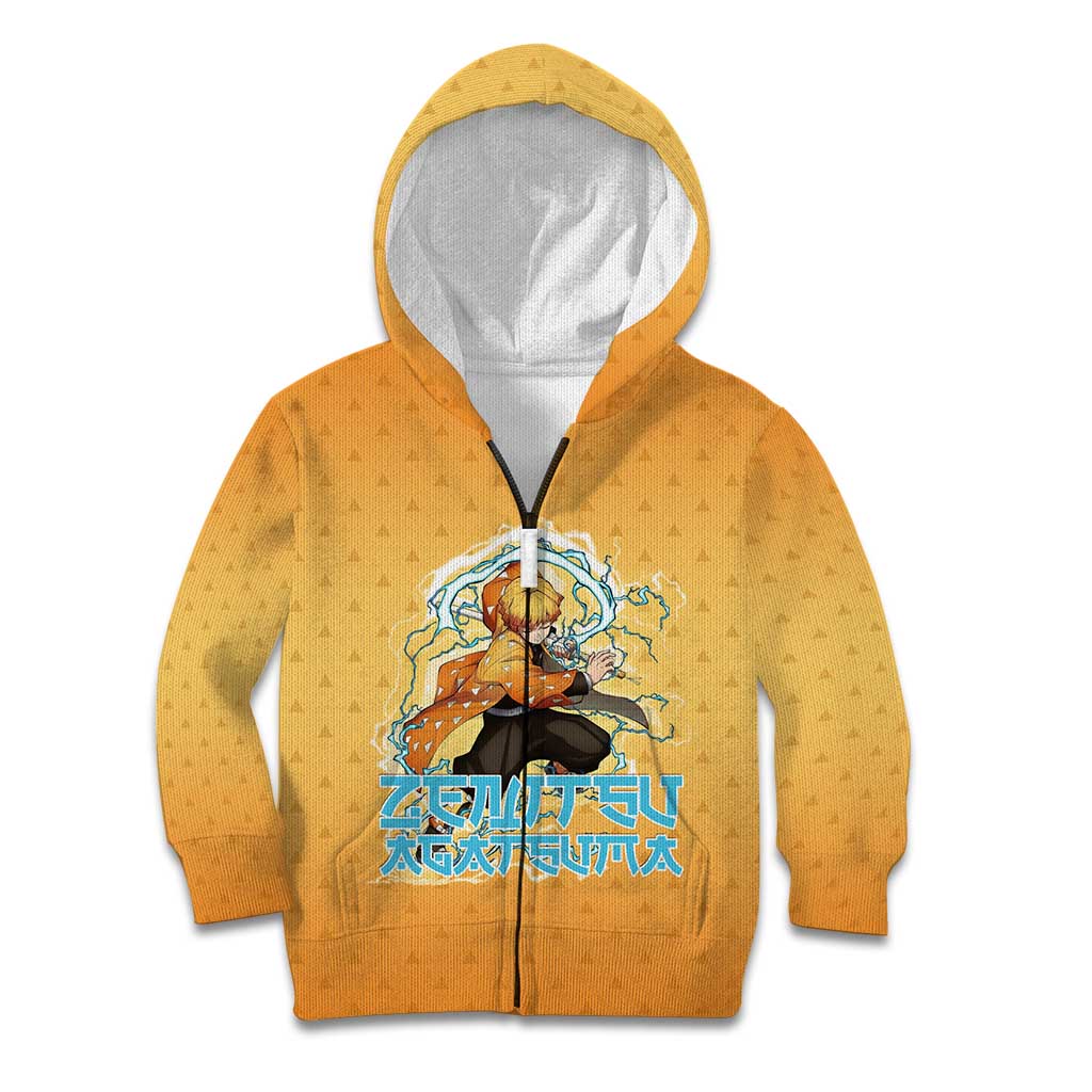 Zenitsu Agatsuma Demon Slayer Kid Hoodie Thunder Spark Anime Tri-Pattern Style
