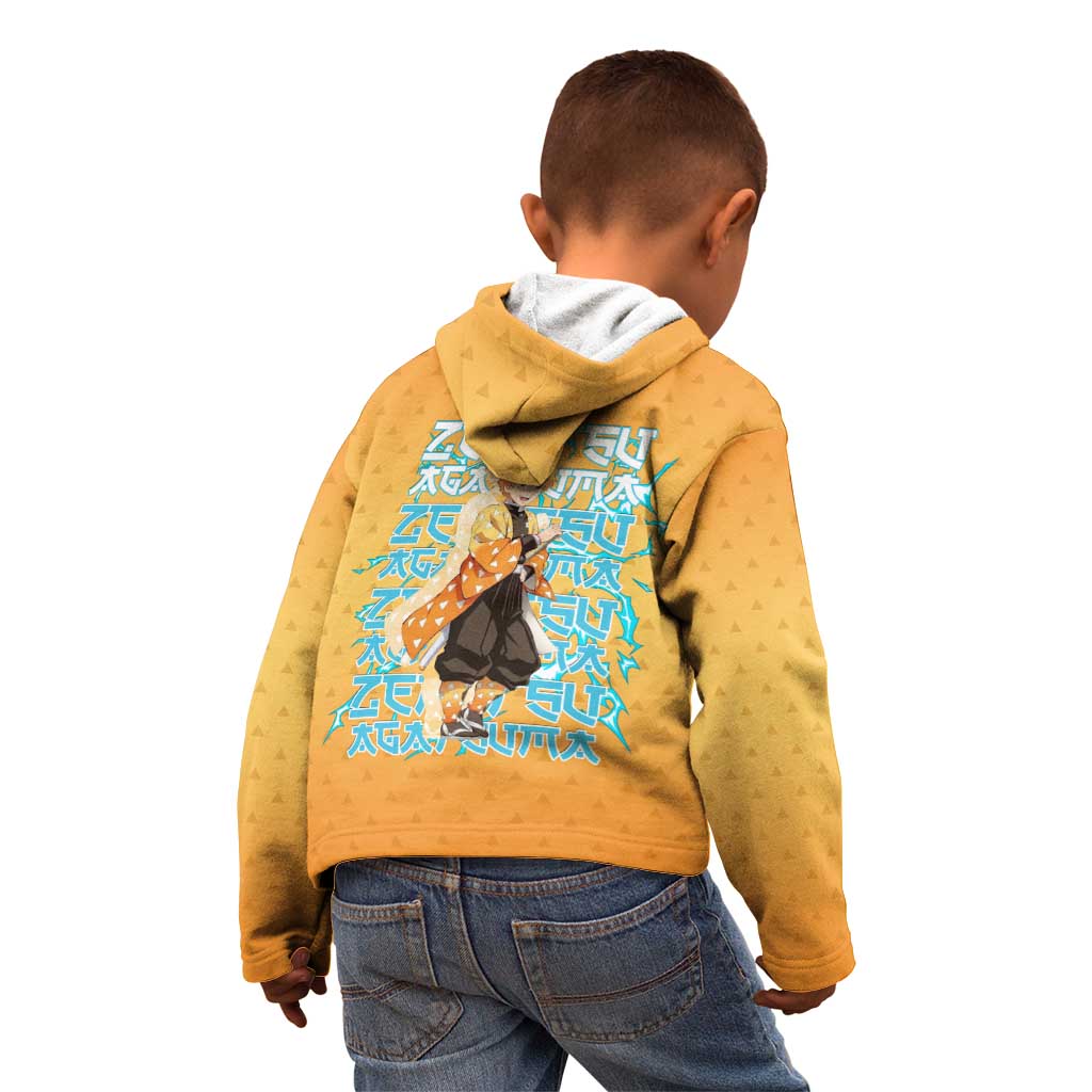 Zenitsu Agatsuma Demon Slayer Kid Hoodie Thunder Spark Anime Tri-Pattern Style