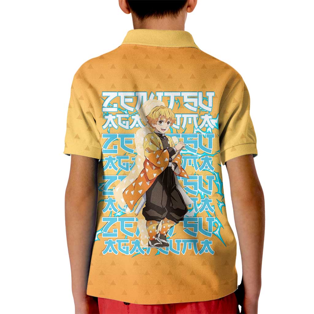Zenitsu Agatsuma Demon Slayer Kid Polo Shirt Thunder Spark Anime Tri-Pattern Style