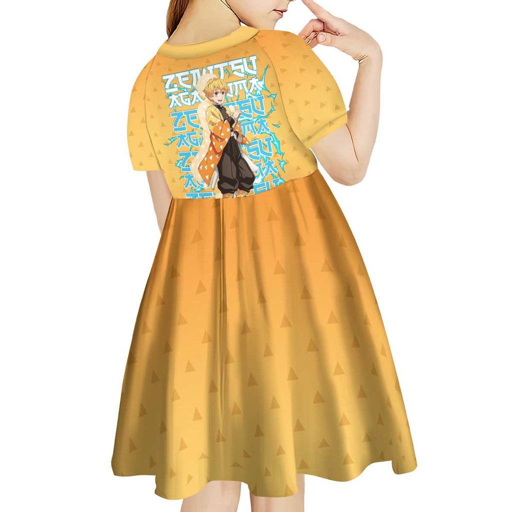 Zenitsu Agatsuma Demon Slayer Kid Short Sleeve Dress Thunder Spark Anime Tri-Pattern Style