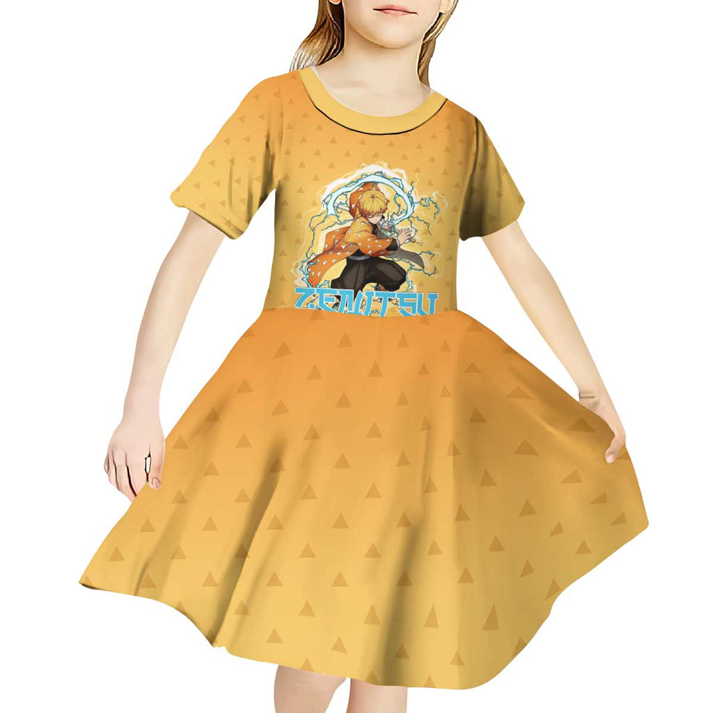 Zenitsu Agatsuma Demon Slayer Kid Short Sleeve Dress Thunder Spark Anime Tri-Pattern Style