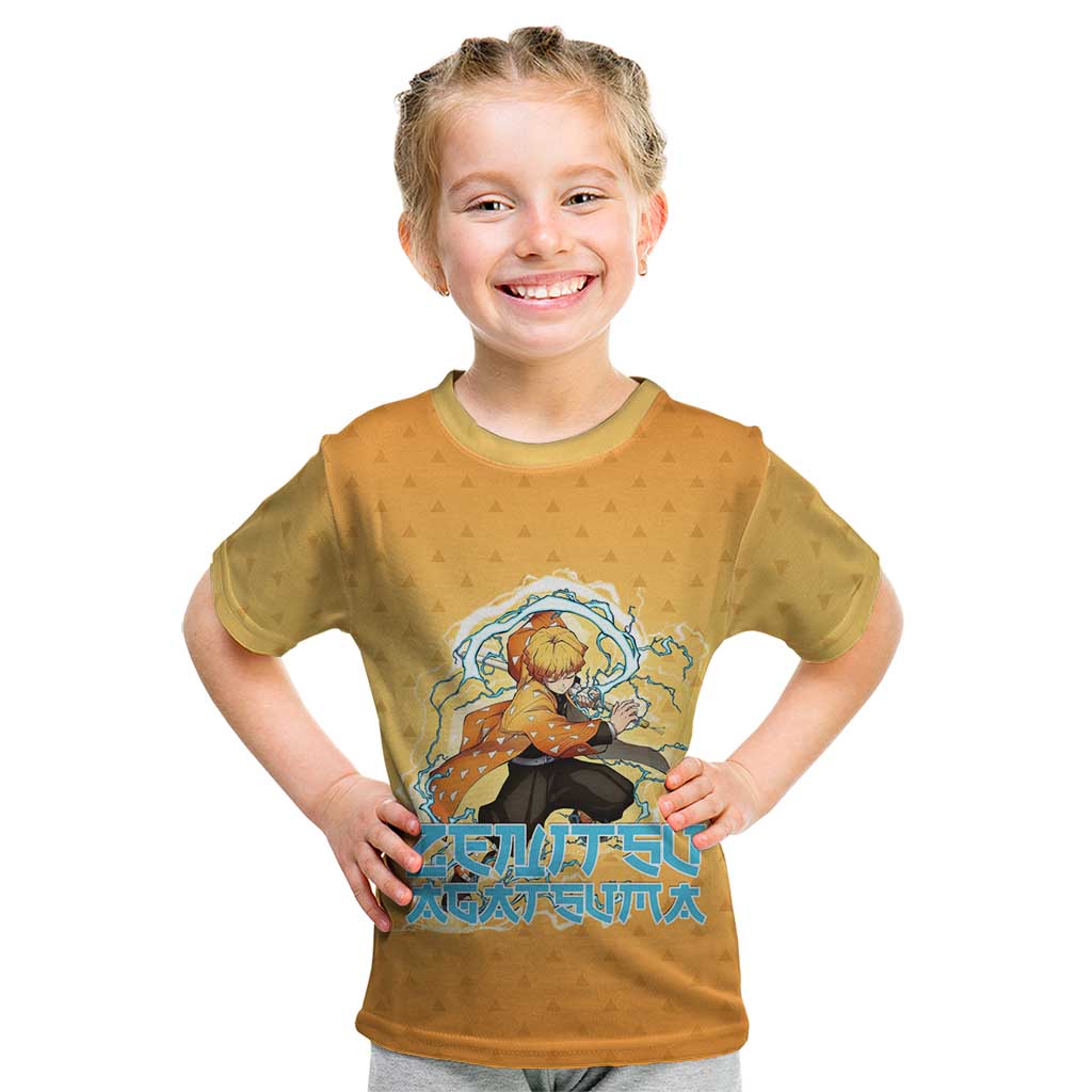 Zenitsu Agatsuma Demon Slayer Kid T Shirt Thunder Spark Anime Tri-Pattern Style