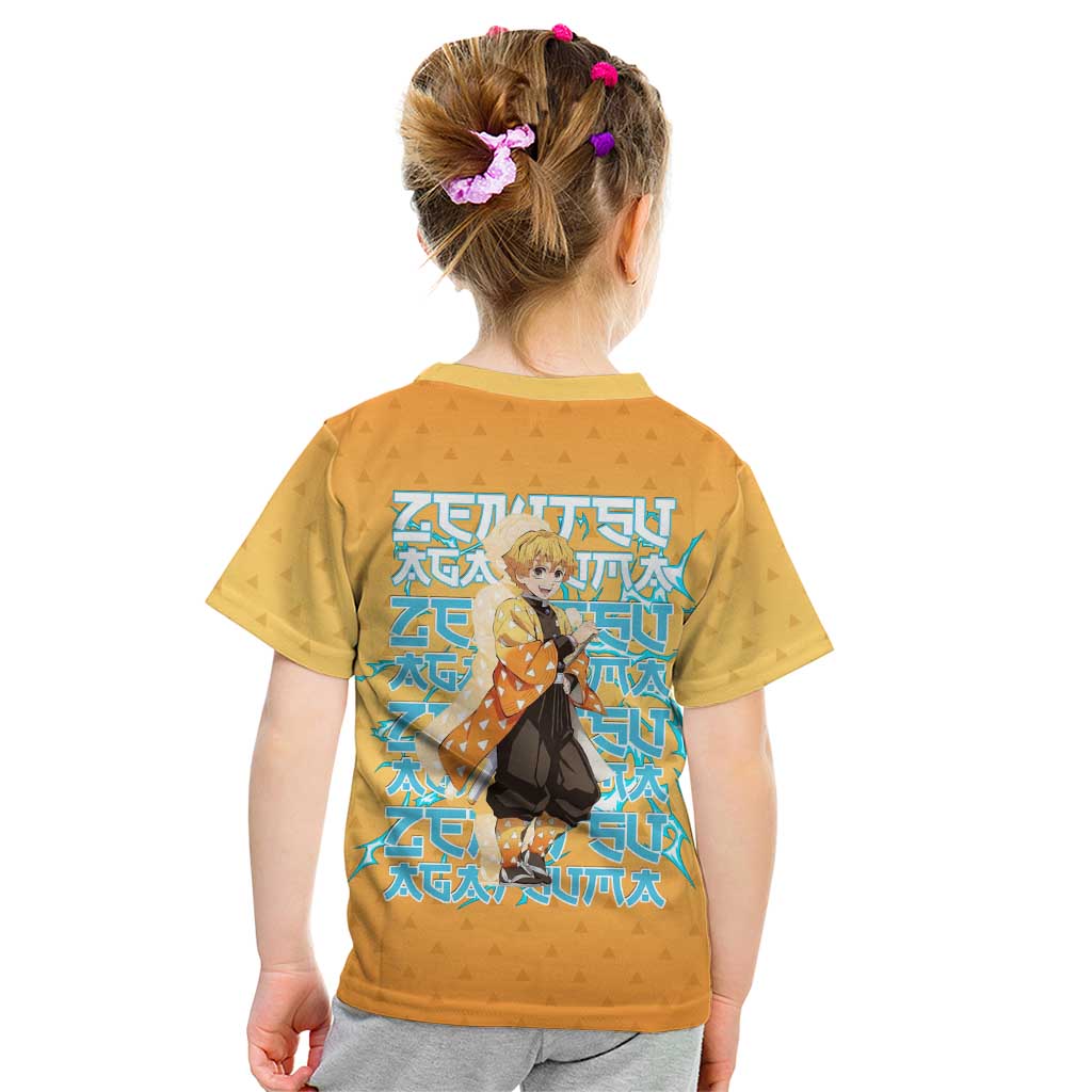 Zenitsu Agatsuma Demon Slayer Kid T Shirt Thunder Spark Anime Tri-Pattern Style