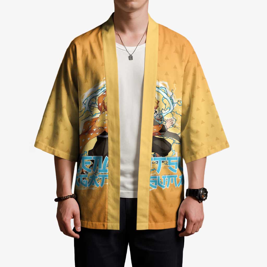 Zenitsu Agatsuma Demon Slayer Kimono Thunder Spark Anime Tri-Pattern Style