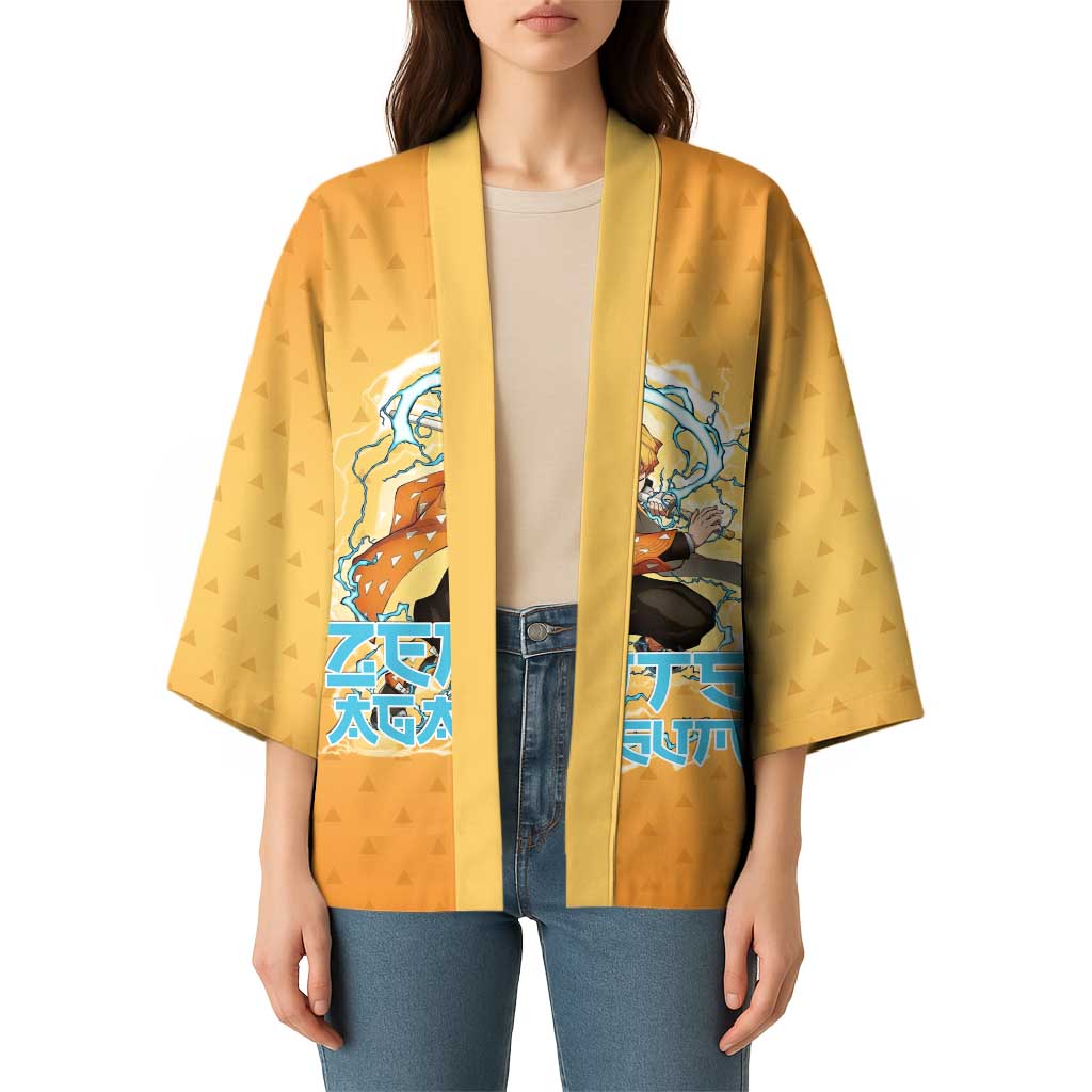 Zenitsu Agatsuma Demon Slayer Kimono Thunder Spark Anime Tri-Pattern Style