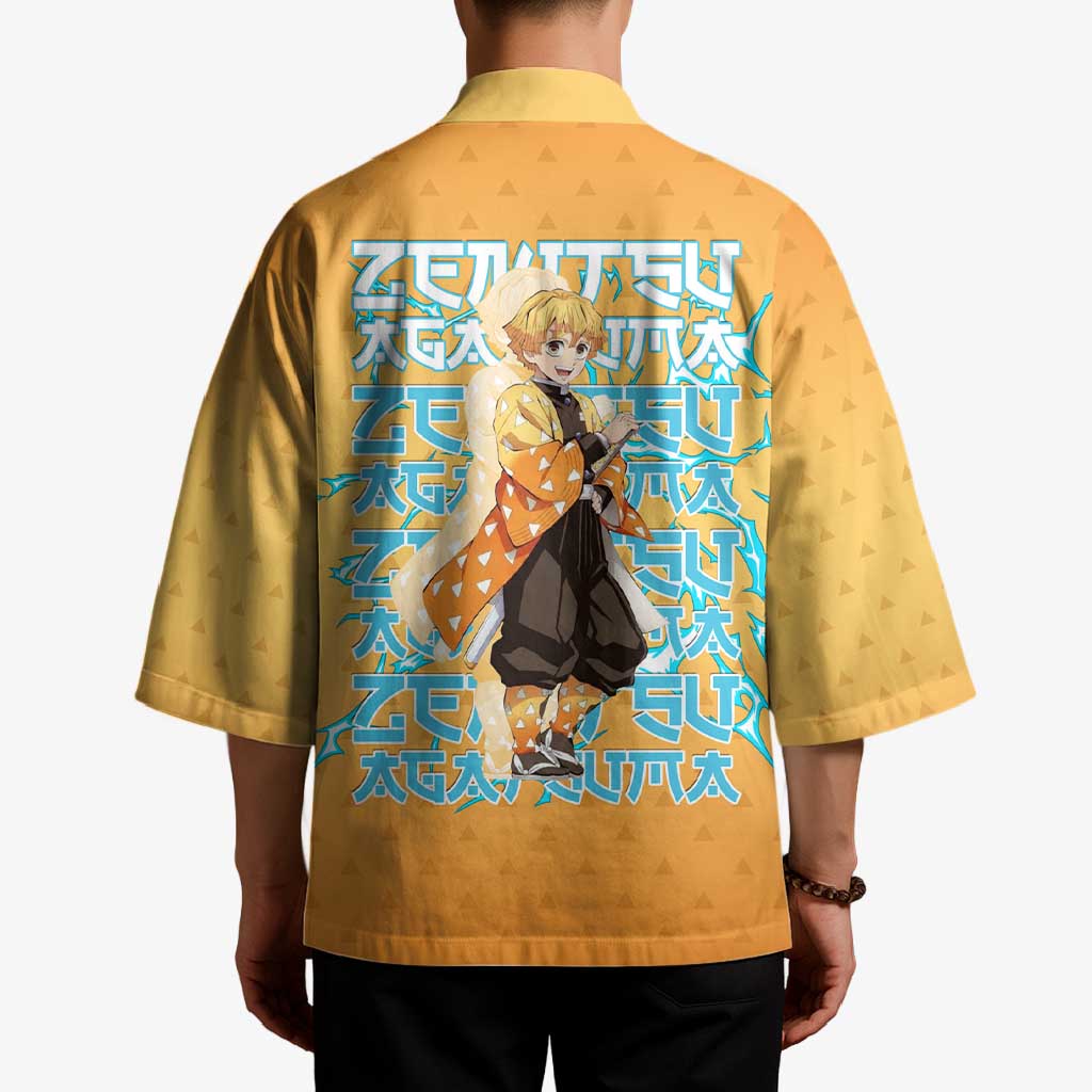 Zenitsu Agatsuma Demon Slayer Kimono Thunder Spark Anime Tri-Pattern Style