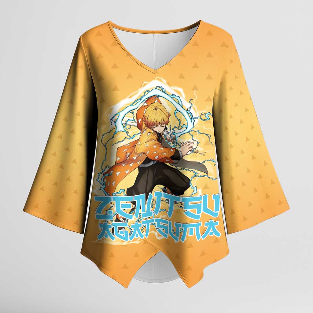 Zenitsu Agatsuma Demon Slayer Kimono Sleeve Blouse Thunder Spark Anime Tri-Pattern Style
