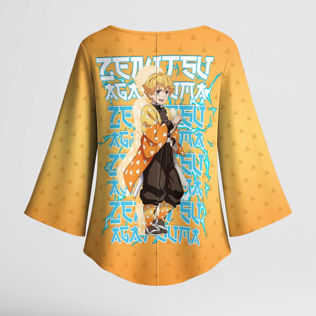 Zenitsu Agatsuma Demon Slayer Kimono Sleeve Blouse Thunder Spark Anime Tri-Pattern Style