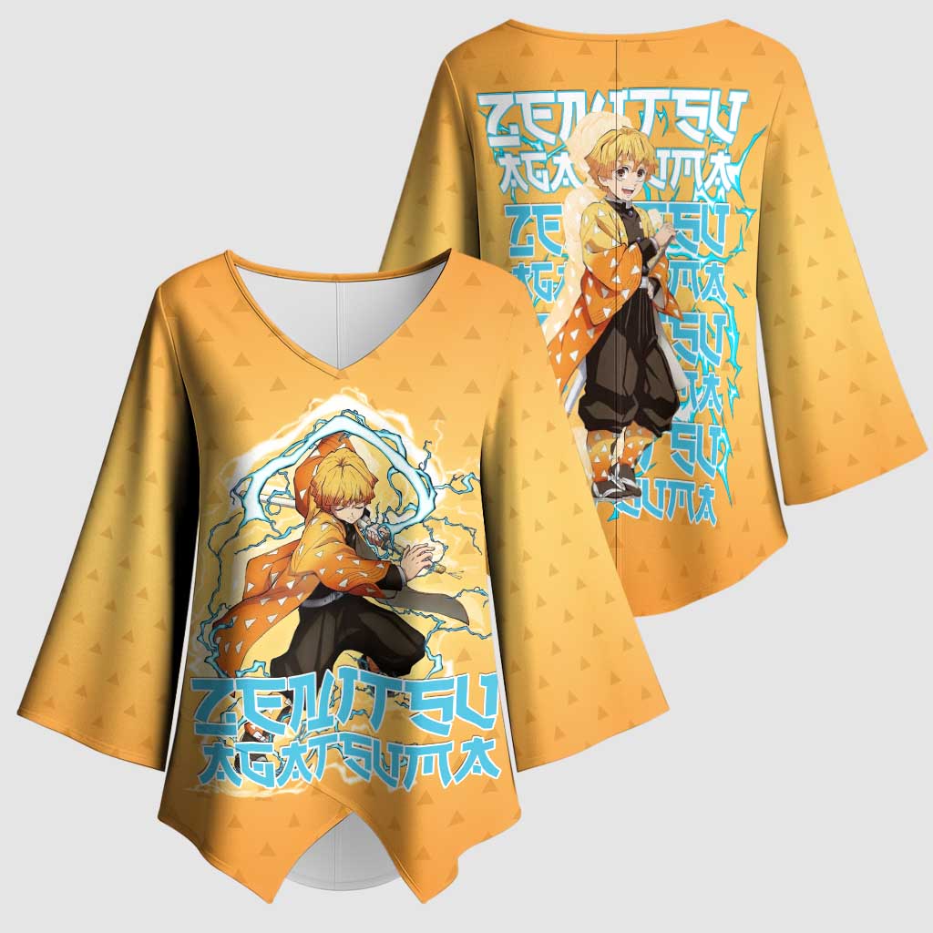 Zenitsu Agatsuma Demon Slayer Kimono Sleeve Blouse Thunder Spark Anime Tri-Pattern Style