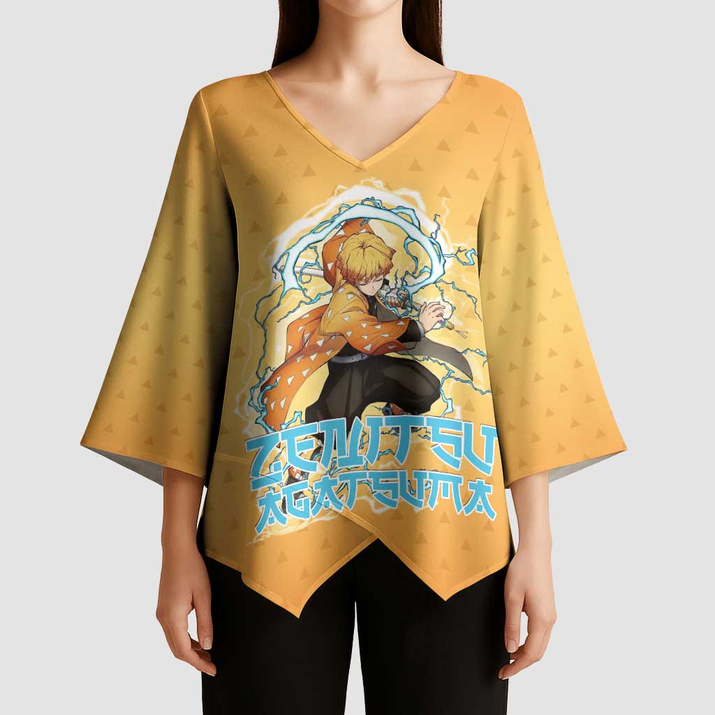 Zenitsu Agatsuma Demon Slayer Kimono Sleeve Blouse Thunder Spark Anime Tri-Pattern Style