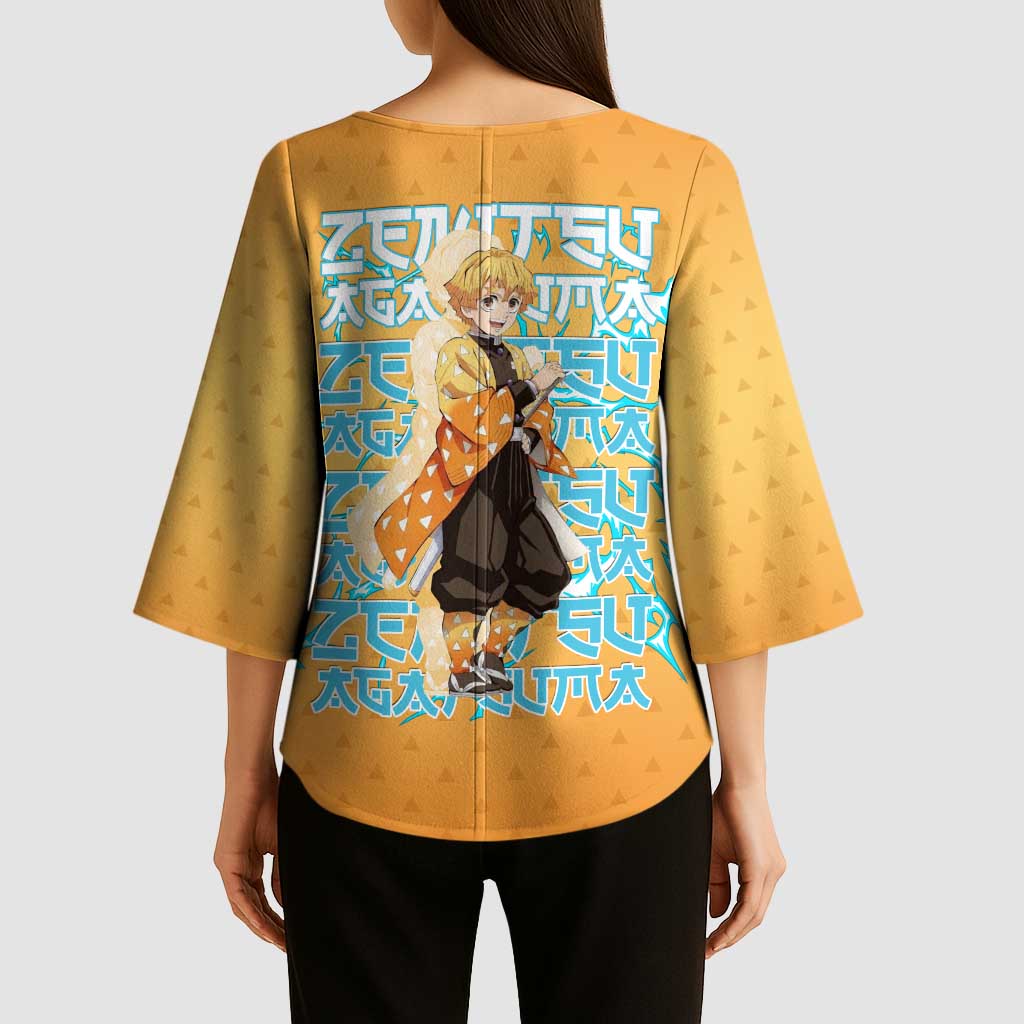 Zenitsu Agatsuma Demon Slayer Kimono Sleeve Blouse Thunder Spark Anime Tri-Pattern Style