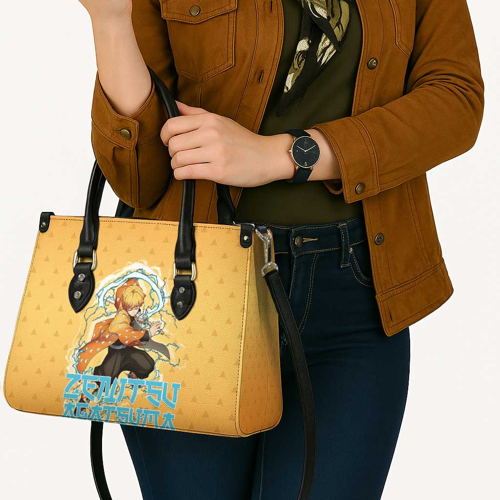 Zenitsu Agatsuma Demon Slayer Leather Bag Thunder Spark Anime Tri-Pattern Style