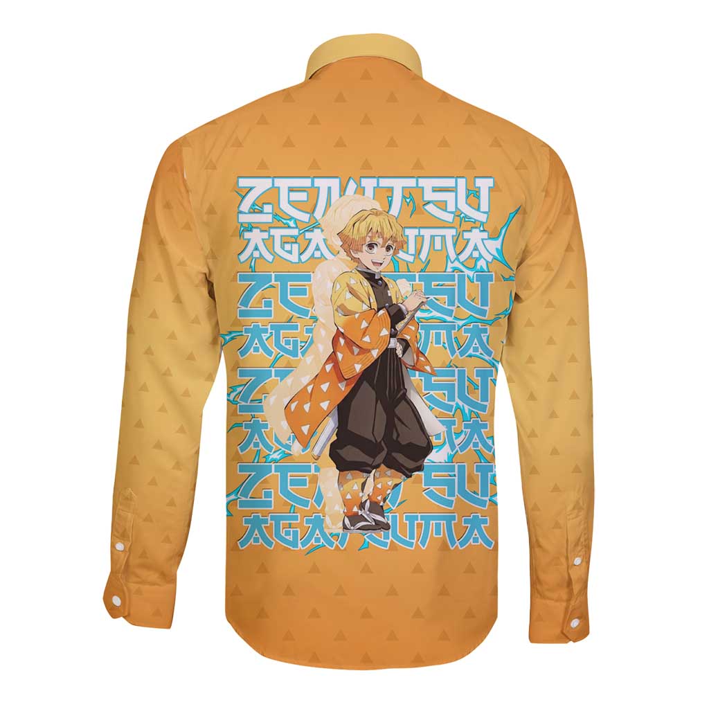 Zenitsu Agatsuma Demon Slayer Long Sleeve Button Shirt Thunder Spark Anime Tri-Pattern Style