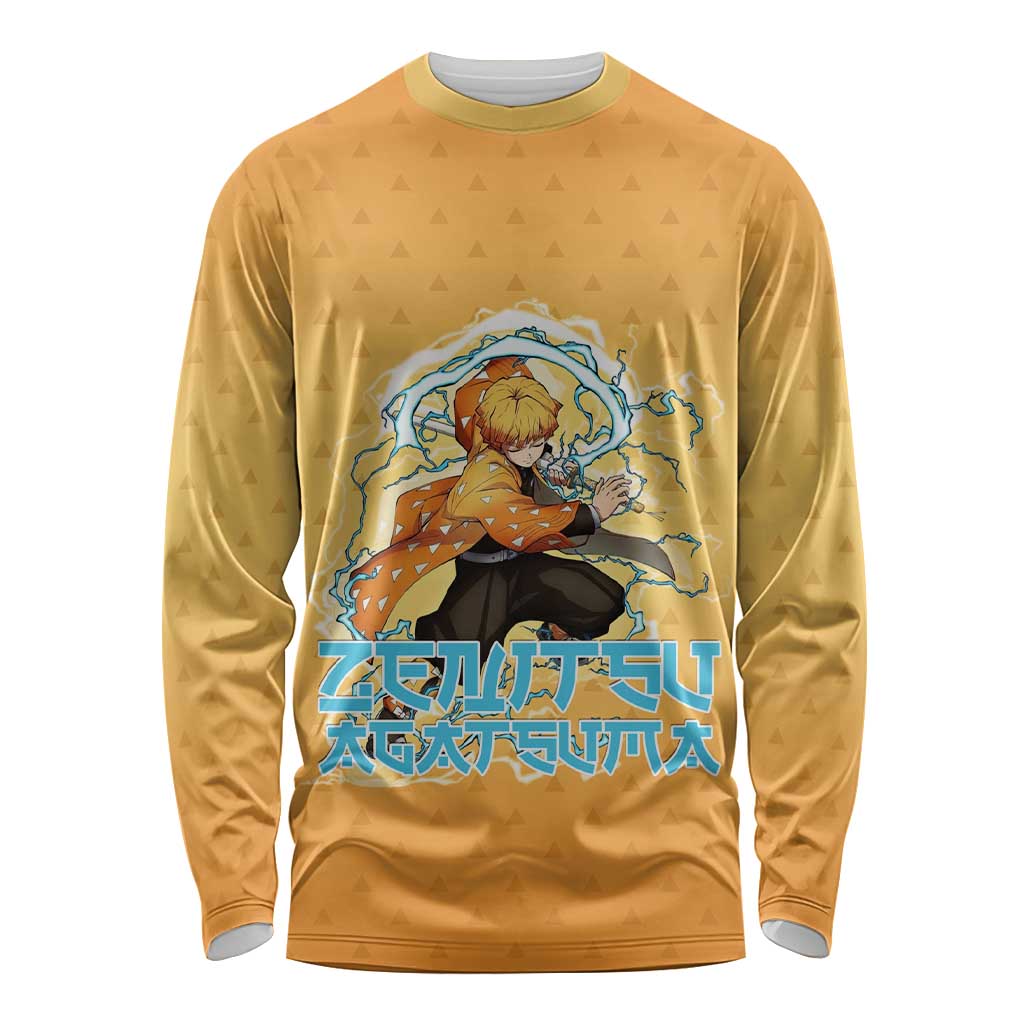 Zenitsu Agatsuma Demon Slayer Long Sleeve Shirt Thunder Spark Anime Tri-Pattern Style