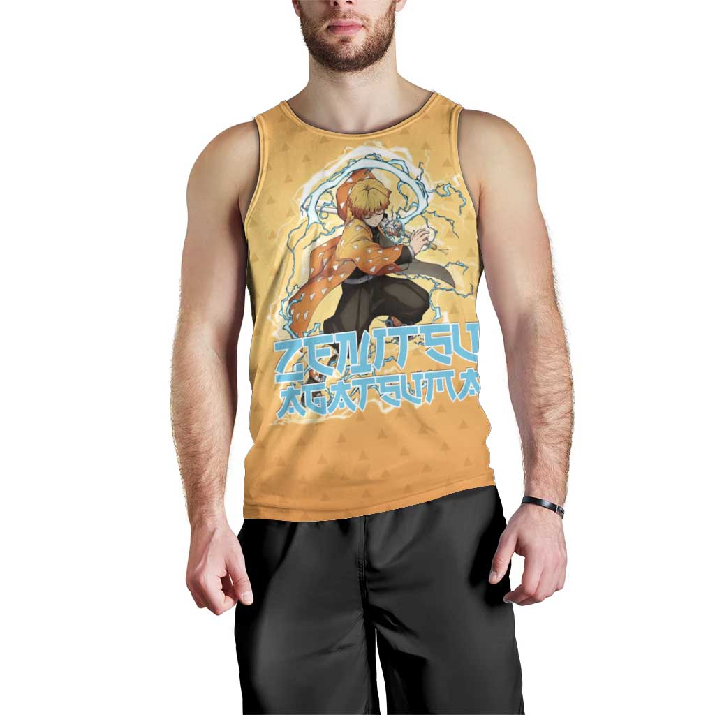 Zenitsu Agatsuma Demon Slayer Men Tank Top Thunder Spark Anime Tri-Pattern Style
