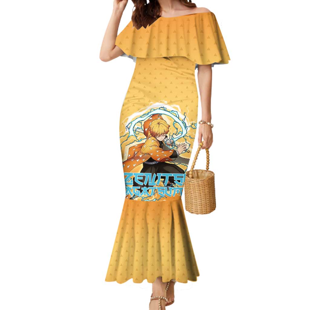 Zenitsu Agatsuma Demon Slayer Mermaid Dress Thunder Spark Anime Tri-Pattern Style