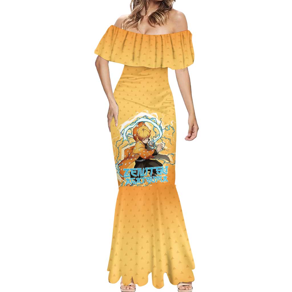 Zenitsu Agatsuma Demon Slayer Mermaid Dress Thunder Spark Anime Tri-Pattern Style