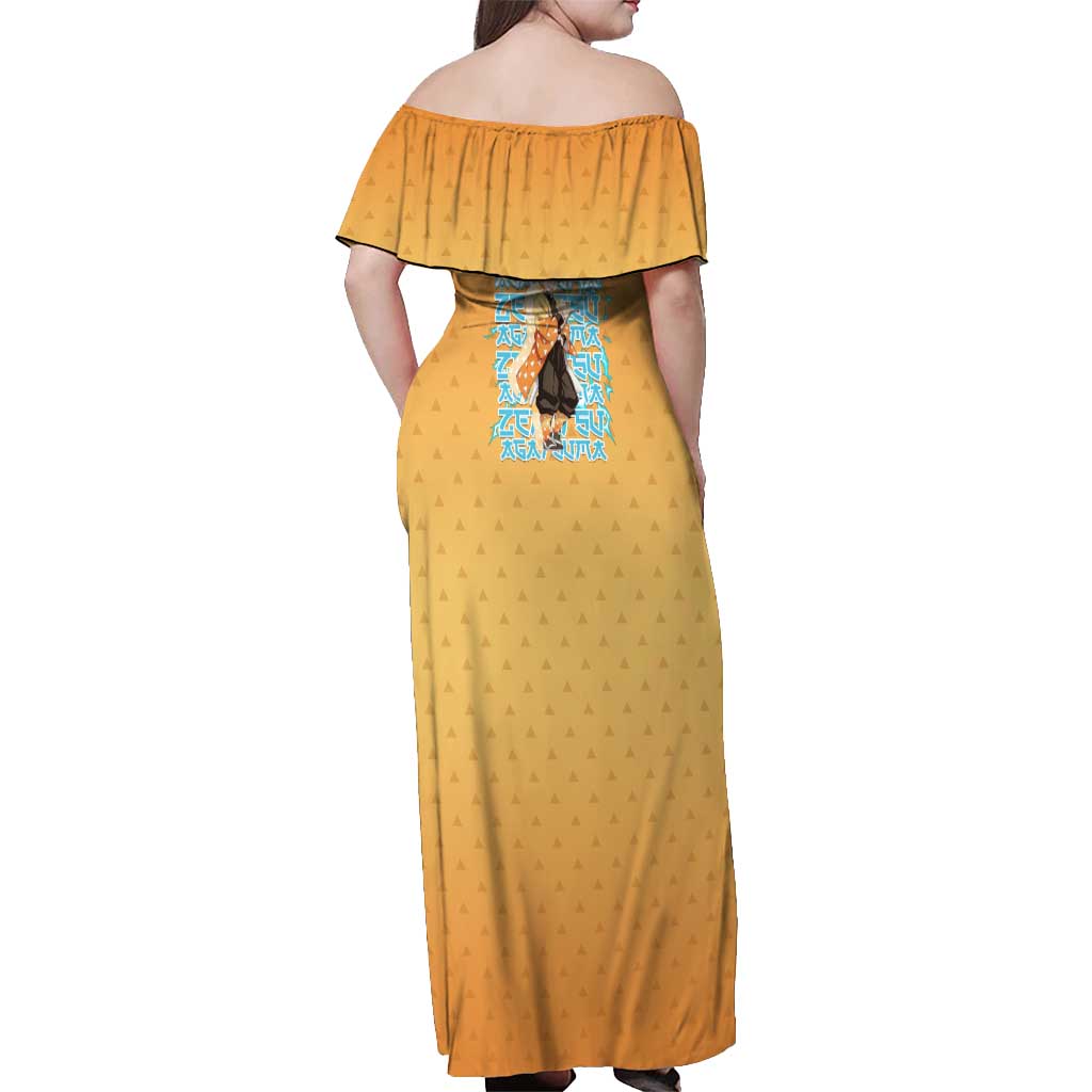 Zenitsu Agatsuma Demon Slayer Off Shoulder Maxi Dress Thunder Spark Anime Tri-Pattern Style