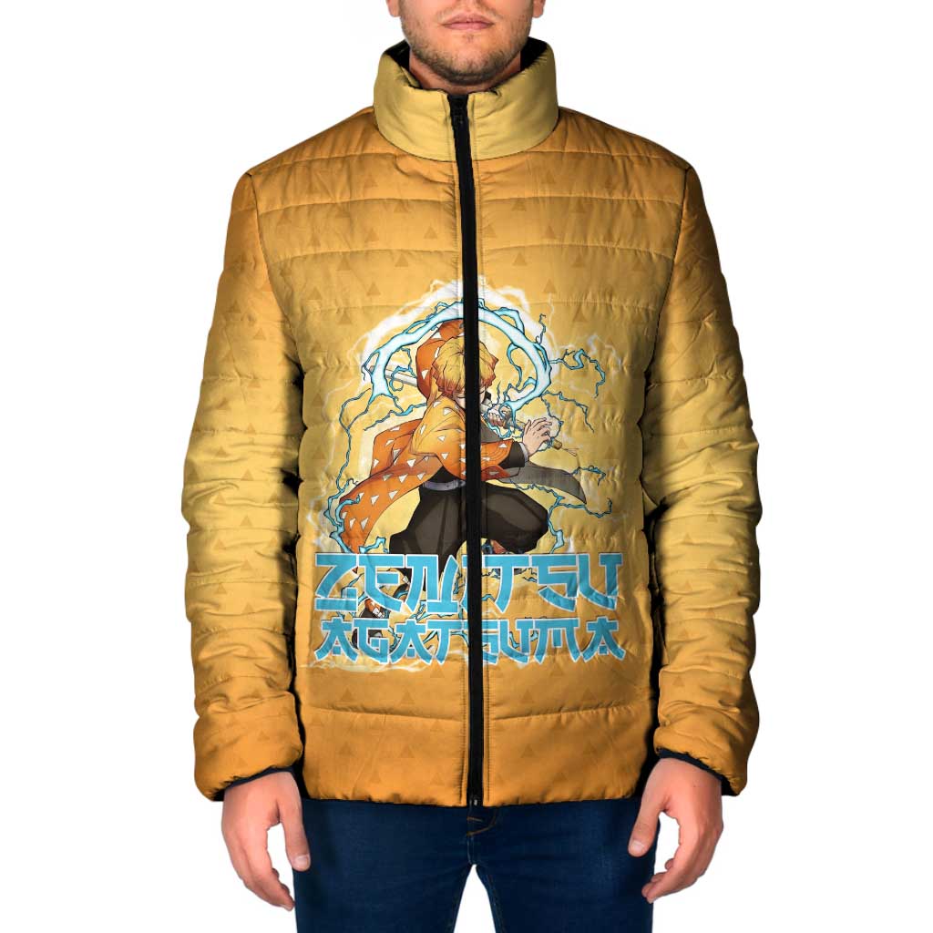 Zenitsu Agatsuma Demon Slayer Padded Jacket Thunder Spark Anime Tri-Pattern Style