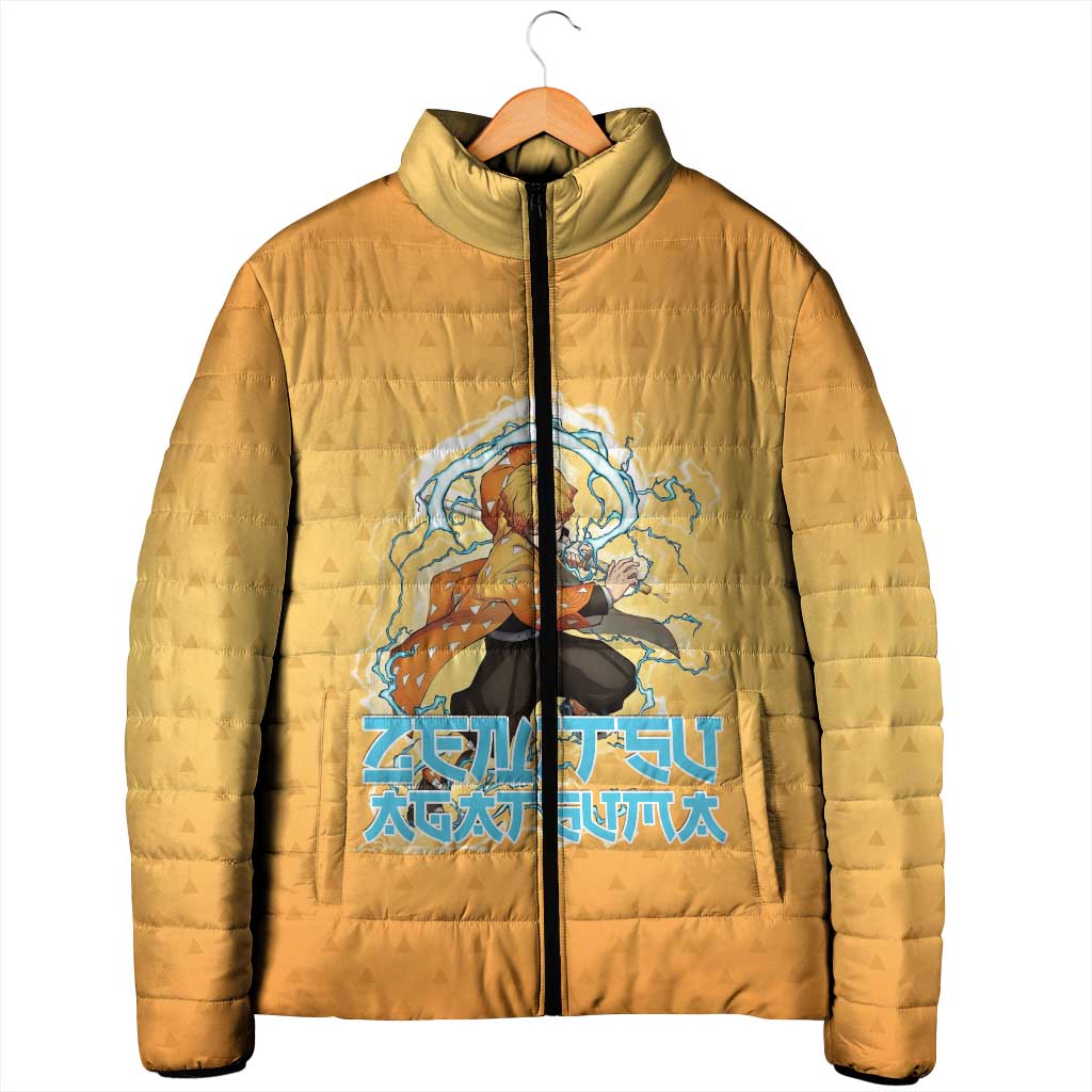Zenitsu Agatsuma Demon Slayer Padded Jacket Thunder Spark Anime Tri-Pattern Style