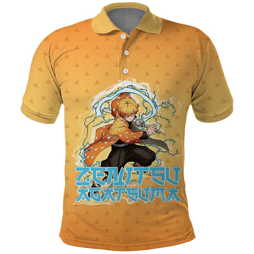 Zenitsu Agatsuma Demon Slayer Polo Shirt Thunder Spark Anime Tri-Pattern Style