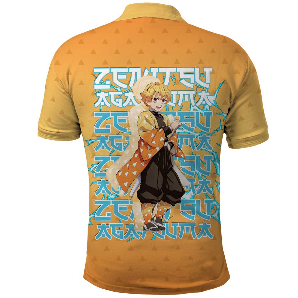 Zenitsu Agatsuma Demon Slayer Polo Shirt Thunder Spark Anime Tri-Pattern Style