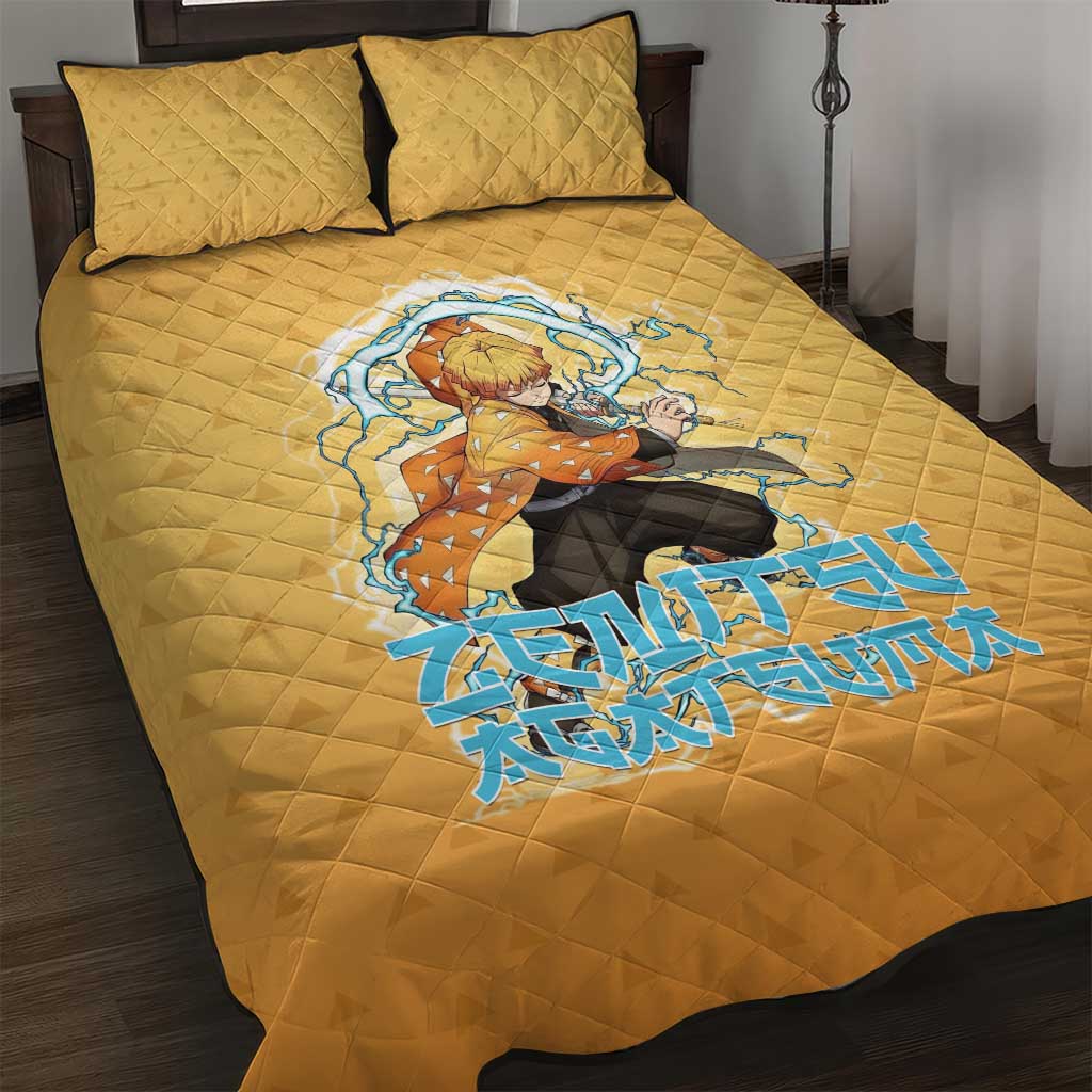 Zenitsu Agatsuma Demon Slayer Quilt Bed Set Thunder Spark Anime Tri-Pattern Style
