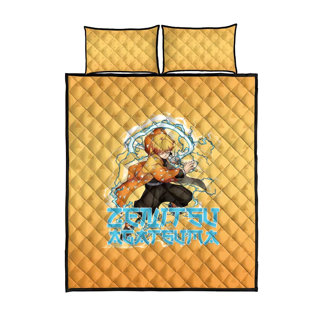 Zenitsu Agatsuma Demon Slayer Quilt Bed Set Thunder Spark Anime Tri-Pattern Style