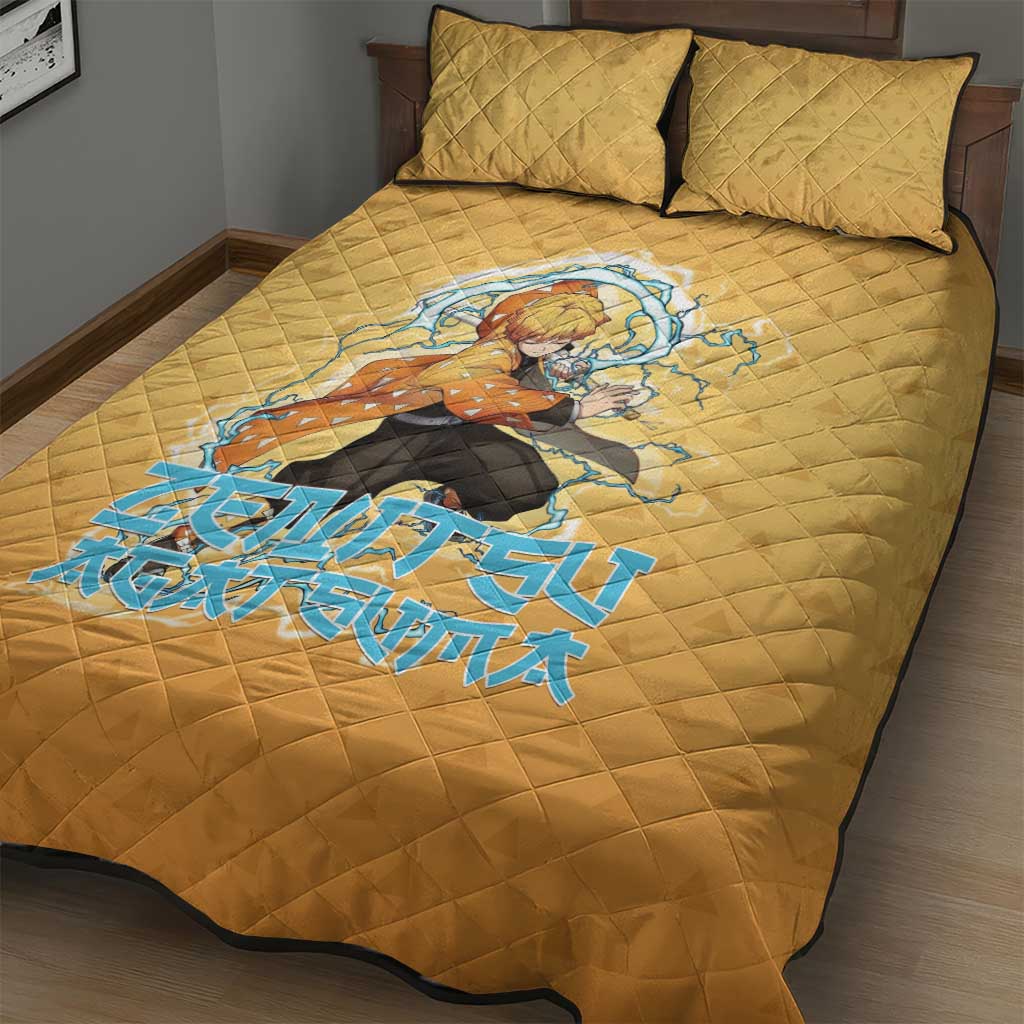 Zenitsu Agatsuma Demon Slayer Quilt Bed Set Thunder Spark Anime Tri-Pattern Style
