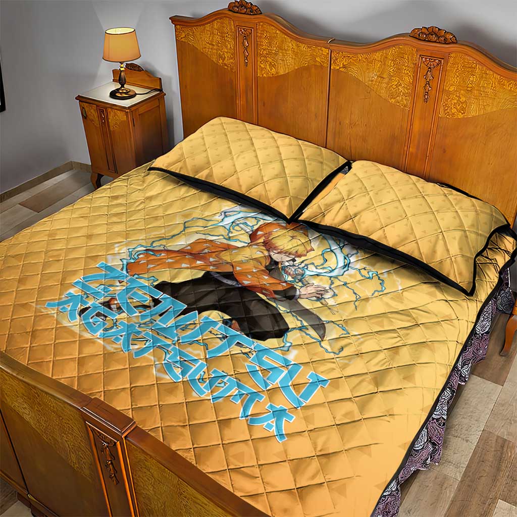 Zenitsu Agatsuma Demon Slayer Quilt Bed Set Thunder Spark Anime Tri-Pattern Style