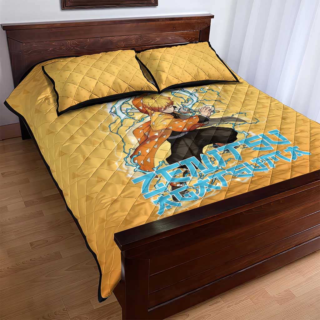 Zenitsu Agatsuma Demon Slayer Quilt Bed Set Thunder Spark Anime Tri-Pattern Style
