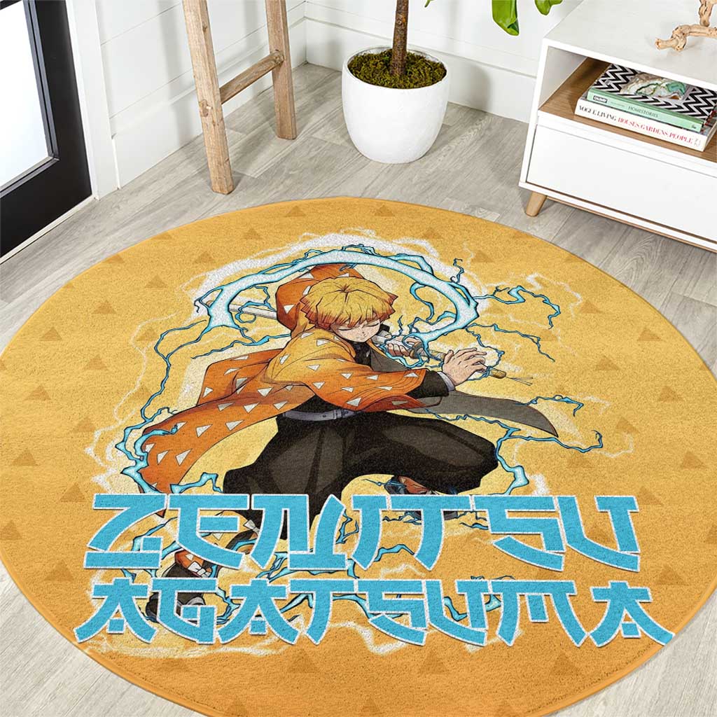 Zenitsu Agatsuma Demon Slayer Round Carpet Thunder Spark Anime Tri-Pattern Style