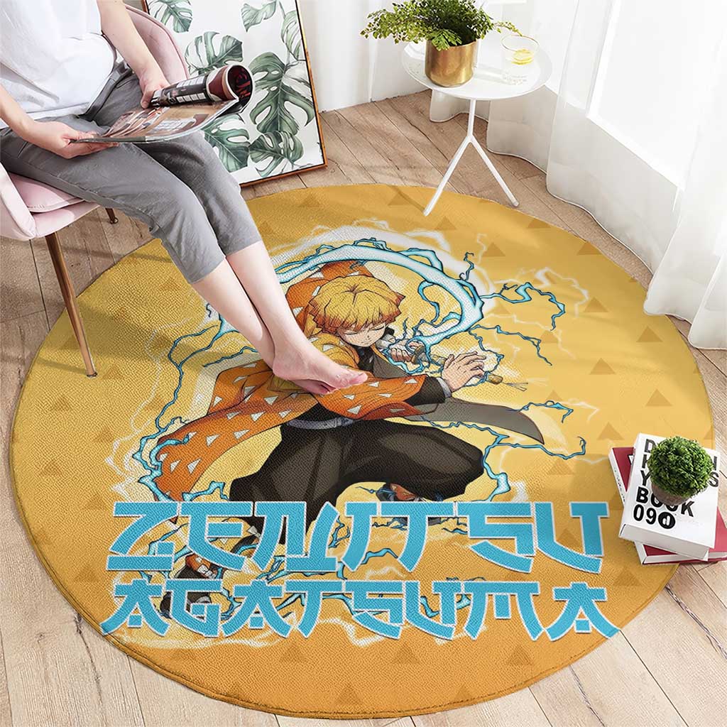 Zenitsu Agatsuma Demon Slayer Round Carpet Thunder Spark Anime Tri-Pattern Style