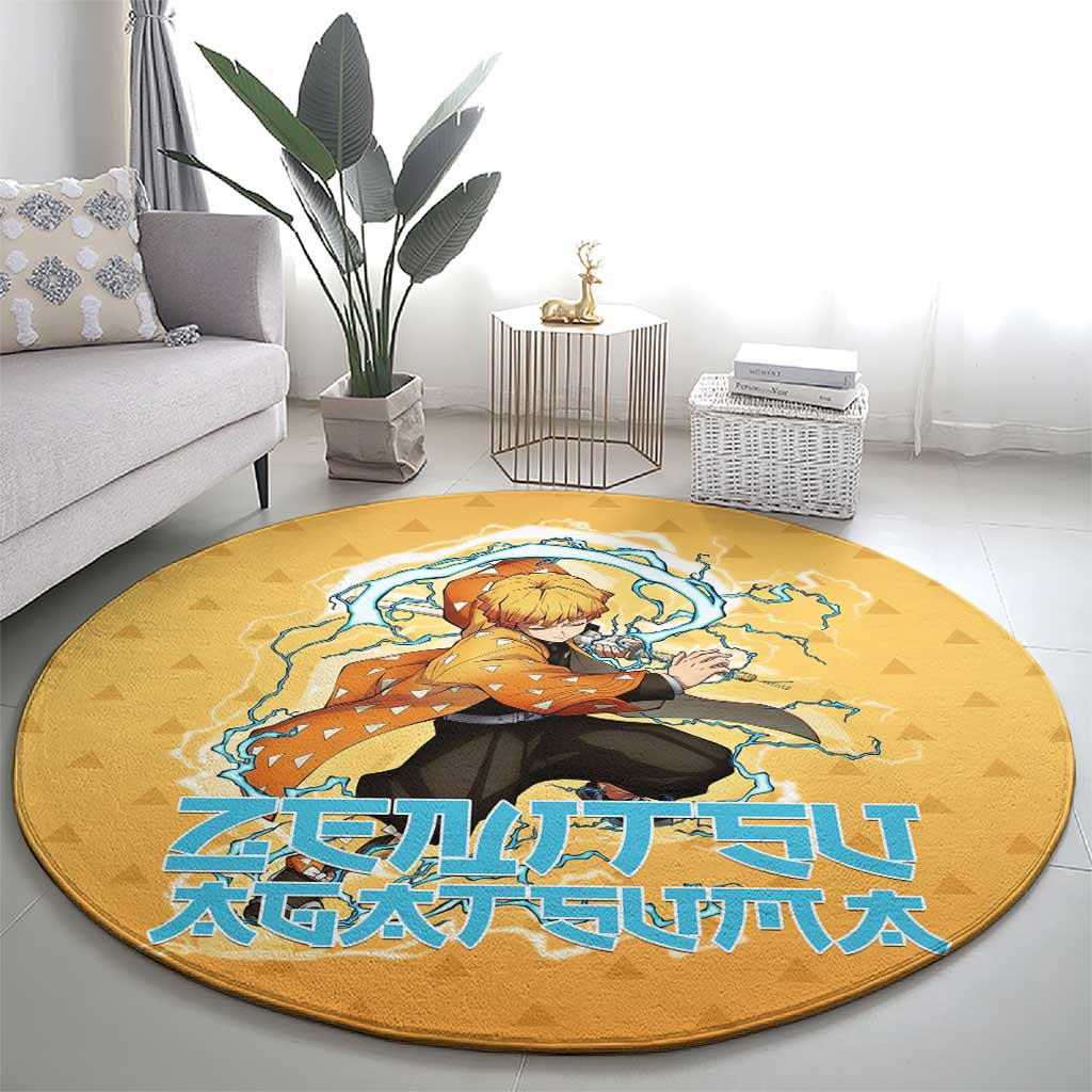 Zenitsu Agatsuma Demon Slayer Round Carpet Thunder Spark Anime Tri-Pattern Style