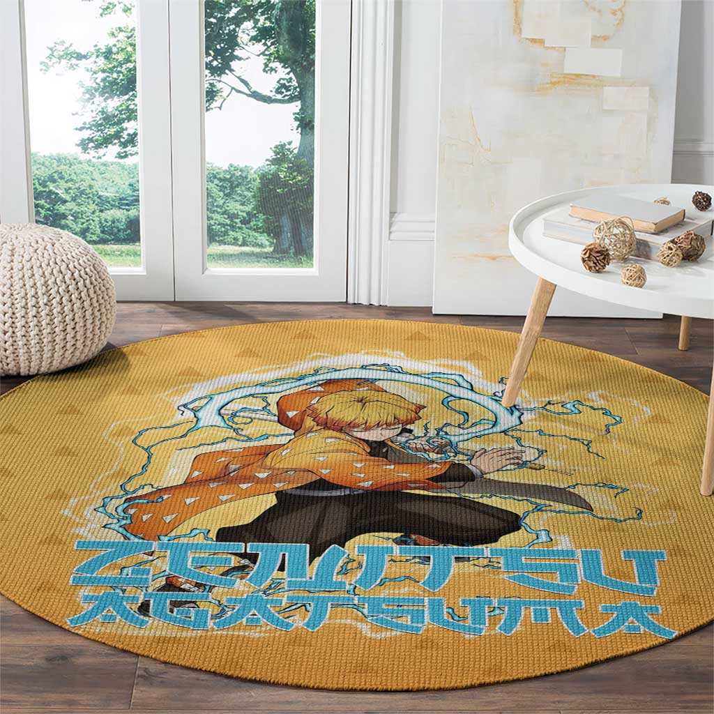 Zenitsu Agatsuma Demon Slayer Round Carpet Thunder Spark Anime Tri-Pattern Style